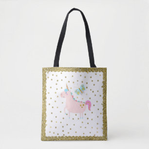 Roze & Gouden Glitter Eenhoorn Confetti Stippen Me Tote Bag