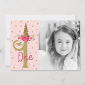 Roze Gouden Glitter Eenhoorn Een 1e Verjaardagsfee Kaart (Voorkant)