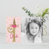 Roze Gouden Glitter Eenhoorn Een 1e Verjaardagsfee Kaart (Staand voorkant)