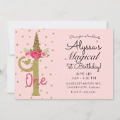 Roze Gouden Glitter Eenhoorn Een 1e Verjaardagsfee Kaart (Achterkant)