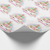 Roze Gouden Glitter Eenhoorn Gezicht Bloemen Meisj Cadeaupapier (Hoek)