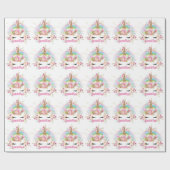 Roze Gouden Glitter Eenhoorn Gezicht Bloemen Meisj Cadeaupapier (Vlak)