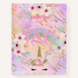 Roze Gouden Glitter Eenhoorn Gezicht Meisjes Motiv Notitieboek