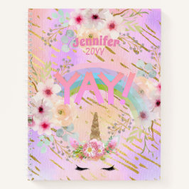 Roze Gouden Glitter Eenhoorn Gezicht Meisjes Motiv Notitieboek