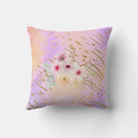 Roze Gouden Glitter Eenhoorn Gezicht Regenboog Mei Kussen (Achterkant)