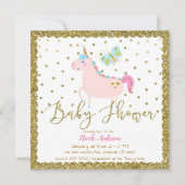Roze & Gouden Glitter Eenhoorn Meisjes Baby shower Kaart (Voorkant)