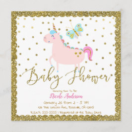 Roze & Gouden Glitter Eenhoorn Meisjes Baby Shower Kaart