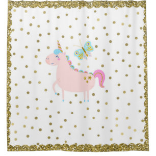 Roze & Gouden Glitter Eenhoorn Meisjes Glitterende Douchegordijn