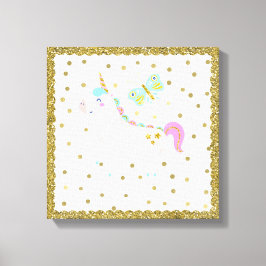 Roze & Gouden Glitter Eenhoorn Meisjes Slaapkamer  Canvas Afdruk