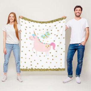 Roze & Gouden Glitter Eenhoorn Meisjes Slaapkamer  Fleece Deken