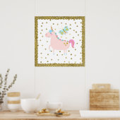 Roze & Gouden Glitter Eenhoorn Meisjes Slaapkamer  Poster (Keuken)