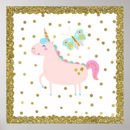 Roze & Gouden Glitter Eenhoorn Meisjes Slaapkamer  Poster