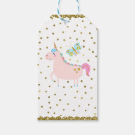 Roze & Gouden Glitter Eenhoorn Meisjes Verjaardags Cadeaulabel