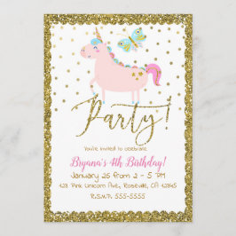 Roze & Gouden Glitter Eenhoorn Meisjes Verjaardags Kaart