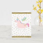 Roze & Gouden Glitter Eenhoorn Meisjes Verjaardags Kaart (Gele Bloem)