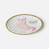 Roze & Gouden Glitter Eenhoorn Meisjes Verjaardags Papieren Bordje (Gekanteld)