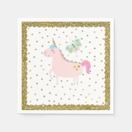 Roze & Gouden Glitter Eenhoorn Meisjes Verjaardags Servet