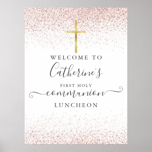 Roze Gouden Glitter Eerste Heilige Communie Lunchb Poster (Voorkant)
