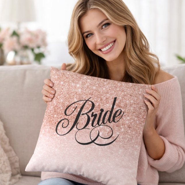 Roze Gouden Glitter Elegante Bruiloftsbruiloft Kussen (Creator heeft geüpload)