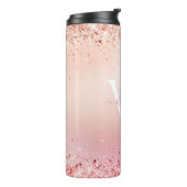 Roze Gouden Glitter Elegante Monogram Thermosbeker (Gedraaid links)