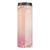 Roze Gouden Glitter Elegante Monogram Thermosbeker (Achterkant)