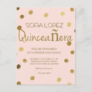 Roze Gouden Glitter Elegante Quinceañera Briefkaart