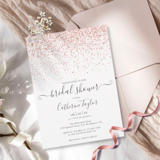 Roze Gouden Glitter Elegante Script Bruiloft Feest Kaart