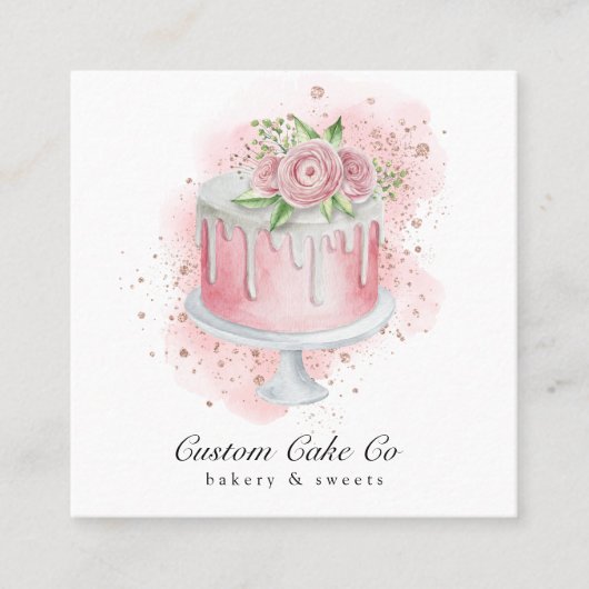 Roze, gouden glitter en bakkerijen voor speciale d vierkante visitekaartje (Voorkant)