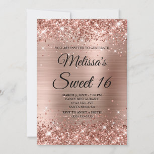 Roze Gouden Glitter en Folie Sweet 16 Fancy Monogr Kaart