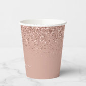 Roze Gouden Glitter en Glans Monogram Koffiebekers Papieren Bekers (Links)