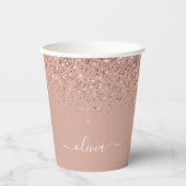 Roze Gouden Glitter en Glans Monogram Koffiebekers Papieren Bekers (Voorkant)