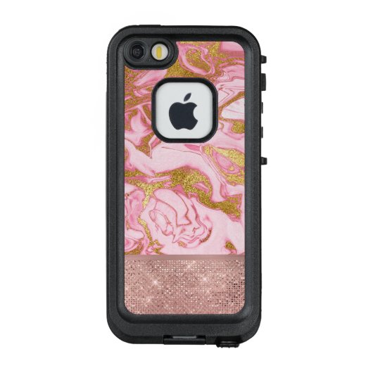 Roze Gouden Glitter en Sparkle Marble LifeProof iPhone Hoesje (Achterkant)