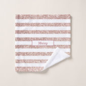 Roze Gouden Glitter en Witte Gestreepte Gepersonal Bad Handdoek (Wasdoekje)