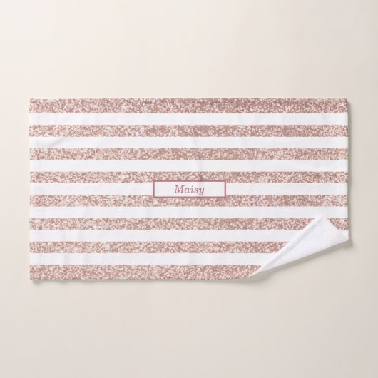 Roze Gouden Glitter en Witte Gestreepte Gepersonal Bad Handdoek (Handdoek)