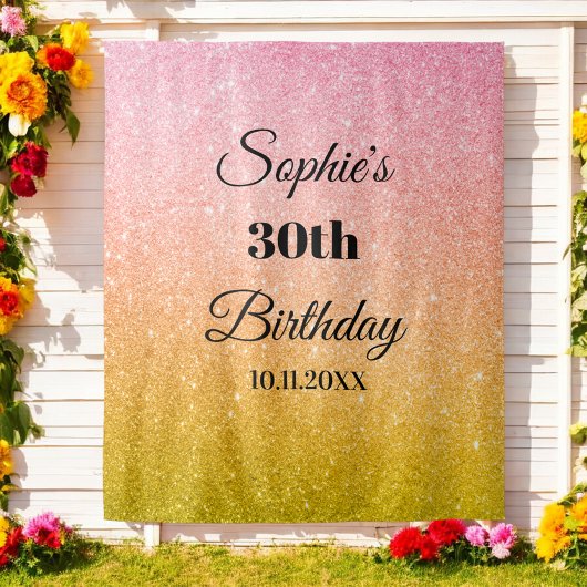 Roze Gouden Glitter Feest Fotohokje Achtergrond Wandkleed