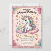 Roze & Gouden Glitter Feestje Kaart (Voorkant)