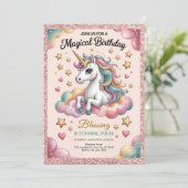 Roze & Gouden Glitter Feestje Kaart (Staand voorkant)