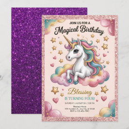 Roze & Gouden Glitter Feestje Kaart