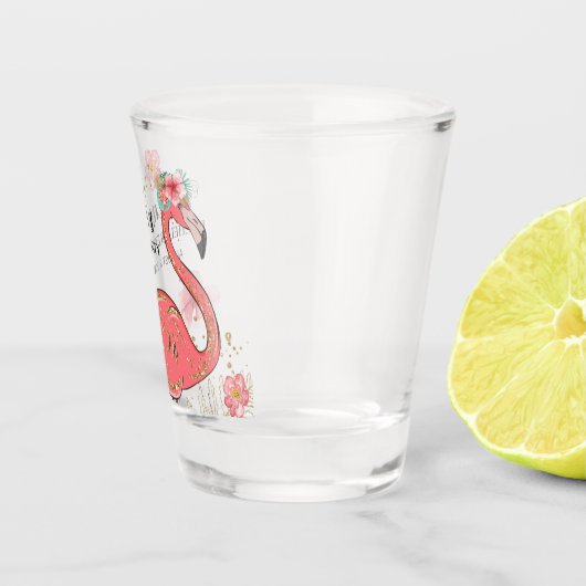 Roze Gouden Glitter Flamingo Bachelorett Party Shot Glas (Rechts)