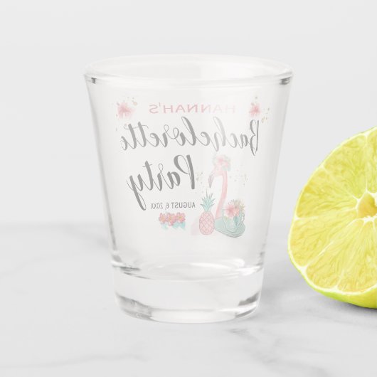 Roze Gouden Glitter Flamingo Bachelorette Feest Shot Glas (Achterkant)