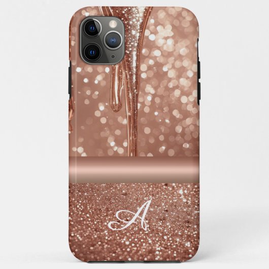 💖 Roze Gouden Glitter Flow Aangepaste Naam Glitte Case-Mate iPhone Case (Achterkant)
