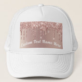 Roze Gouden Glitter Fonkelende Aangepaste Tekst Na Trucker Pet (Voorkant)
