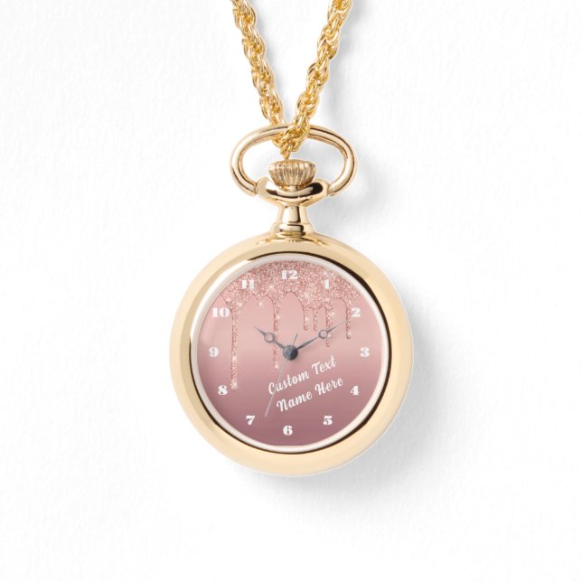 Roze Gouden Glitter Fonkelende Horloge Gepersonali (Voorkant)