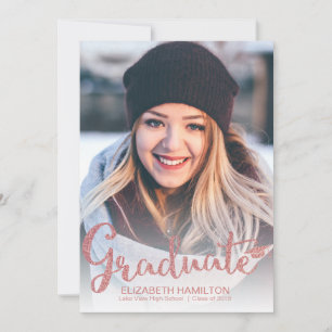 Roze Gouden Glitter Foto Afstudeeraankondiging Aankondiging