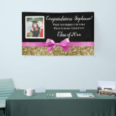 Roze Gouden Glitter Foto Afstuderen Banner Sign (Beurs)