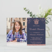 Roze Gouden Glitter Foto Bruidsdouche Uitnodiging (Staand voorkant)