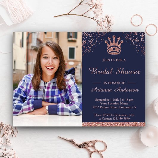 Roze Gouden Glitter Foto Bruidsdouche Uitnodiging