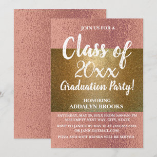 Roze Gouden Glitter Foto Grad Feest Uitnodiging