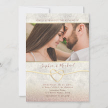 Roze Gouden Glitter Foto Huwelijksuitnodiging