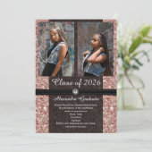 Roze Gouden Glitter Foto Klas van 2026 Afstuderen Kaart (Staand voorkant)